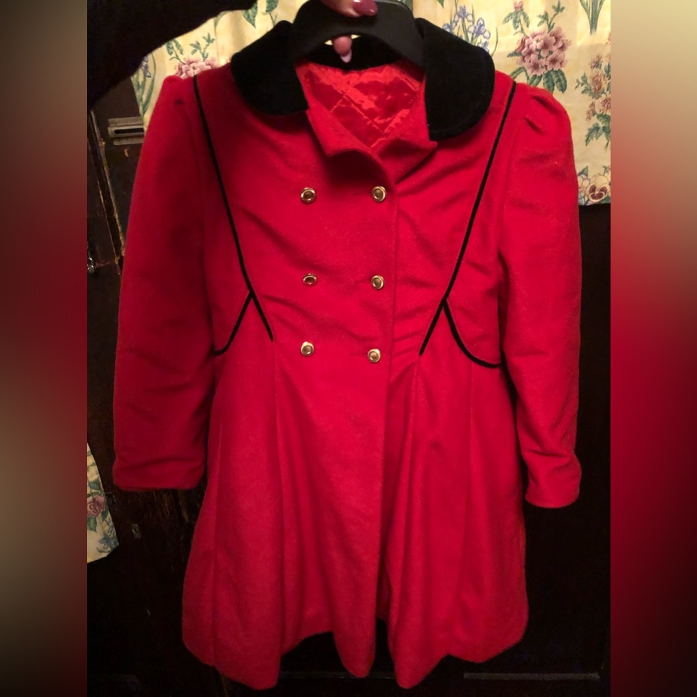 Ellerie Fashions Girls Vintage Red Wool Overcoat double breasted Peacoat